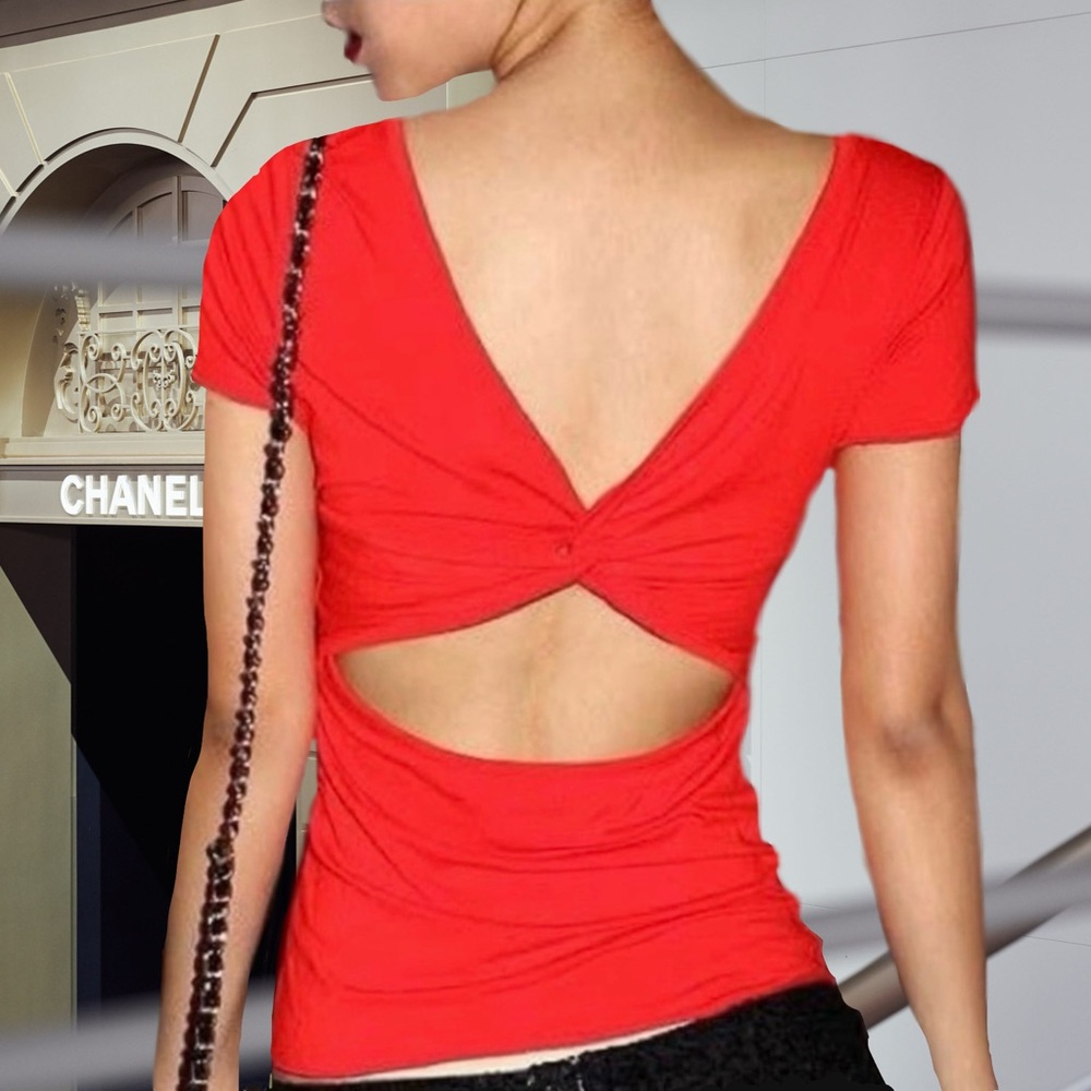 Nwt, Lavishly Paris Red Twist Back Tee
